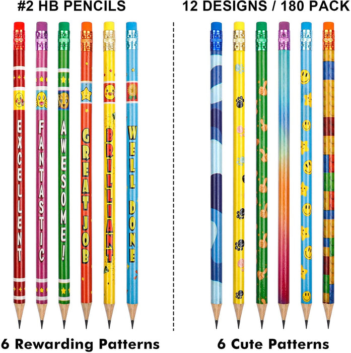 Assorted Colorful Pencils, 12 Designs, 2 HB - Set of 180 — Shuttle Art
