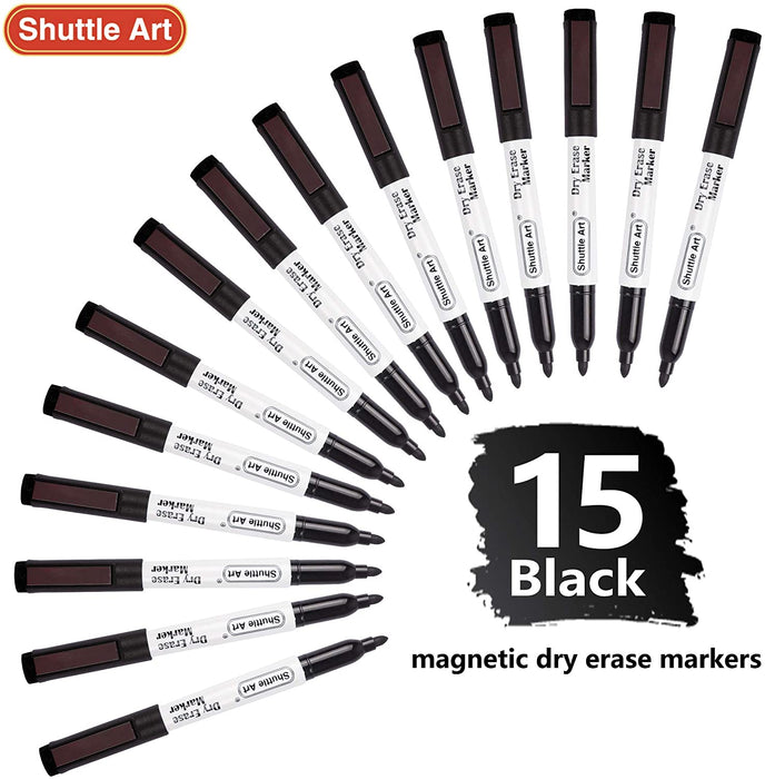 Shuttle Art Dry Erase Markers, 15 Pack Black Magnetic Whiteboard