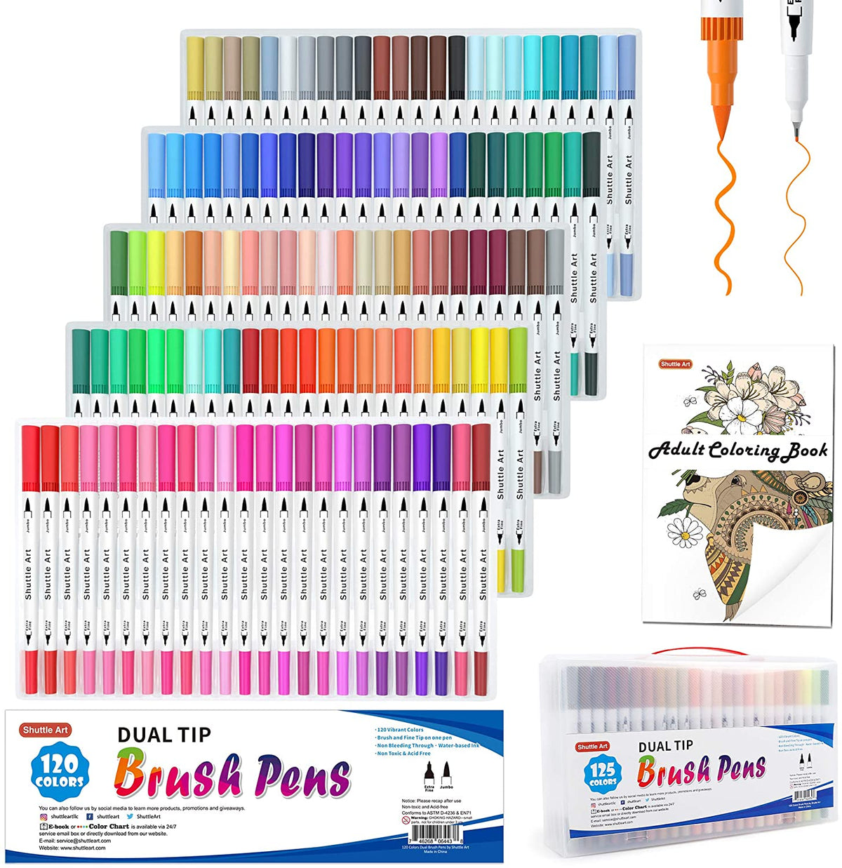  120 Colors Dual Tip Brush Pens, Fine Tip Brush