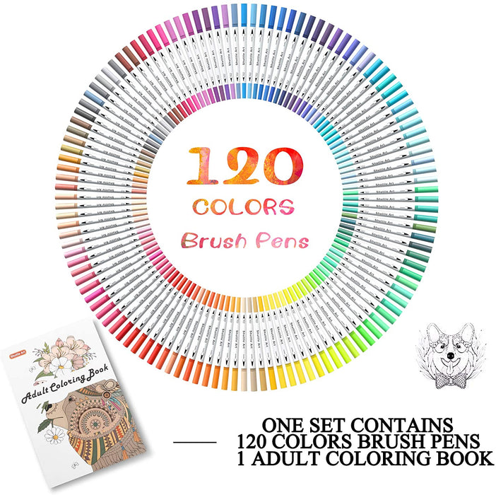 120 Colors Dual Tip Brush Pens, Fine Tip Brush Markers for Adult Coloring  Books