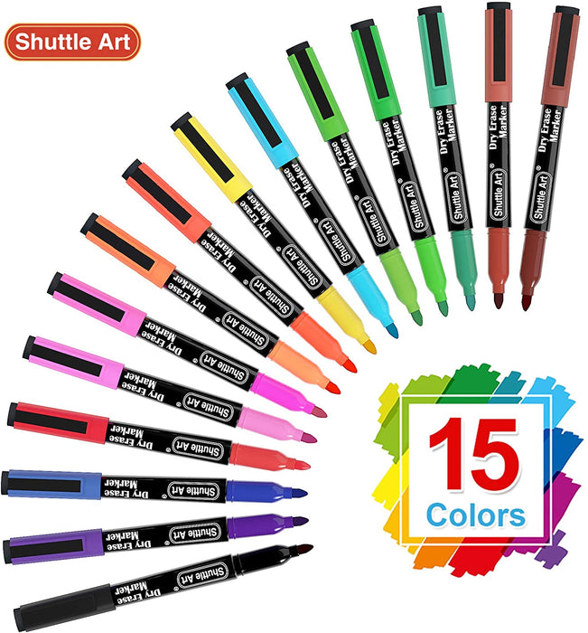 Shuttle Art Ultra Fine Dry Erase Markers, 15 Colors Whiteboard Markers,Dry  Erase Markers for Kids,Perfect For Writing on Whiteboards, Dry-Erase
