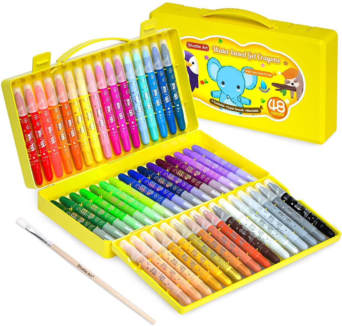 Shuttle Art 24 Colors Gel Crayons for Toddlers, Non-Toxic Twistable Crayons  Set for Kids Children Coloring, Crayon-Pastel-Watercolor Effect, Ideal for