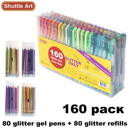 Colored Glitter Gel Pens, 80 Colors Gel Pen with 80 Refills - Set of 160