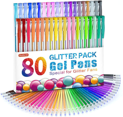 Colored Glitter Gel Pens, 40 Colors Gel Pen with 40 Refills - Set of 80