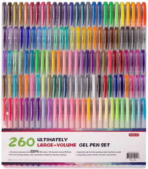 Colored Gel Pen, 130 Colored Gel Pens with 130 Refills - Set of 260