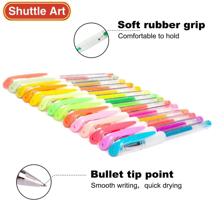 Shuttle Art 130 Colors Gel Pen with 1 Coloring Book in Travel Case 