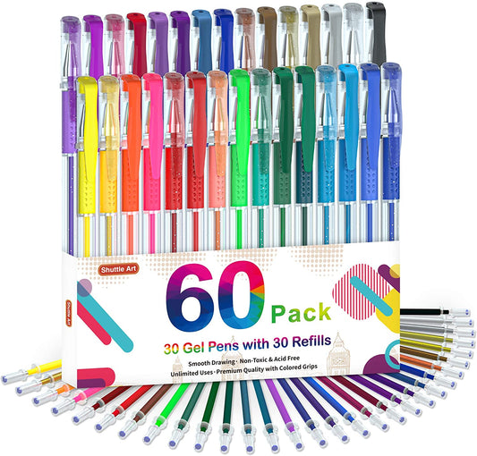 Colored Gel Pen, 30 Colored Gel Pen with 30 Refills - Set of 60