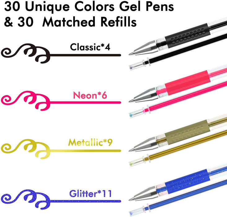 Colored Gel Pen, 30 Colored Gel Pen with 30 Refills - Set of 60 — Shuttle  Art
