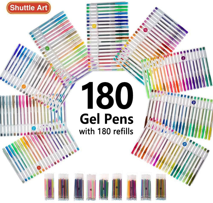 Gel Pens, Shuttle Art 180 Pack Gel Pens Set, 12 Assorted Colors Bulk  Classroom Pack for Adults Coloring Books Drawing Doodling Crafts Journaling  