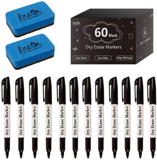 Dry-Erase Markers: Fine-Tip - Black - Set of 30