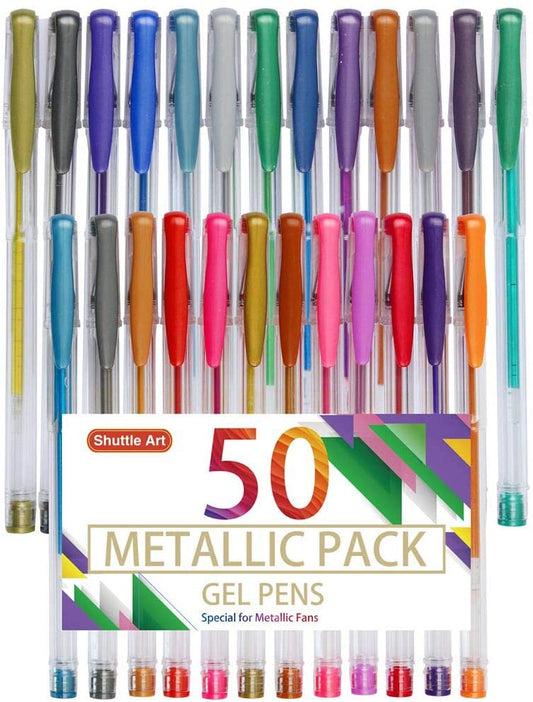 Metallic Gel Pen Set, 25 Unique Gel Pens with 25 Refills - Set of 50