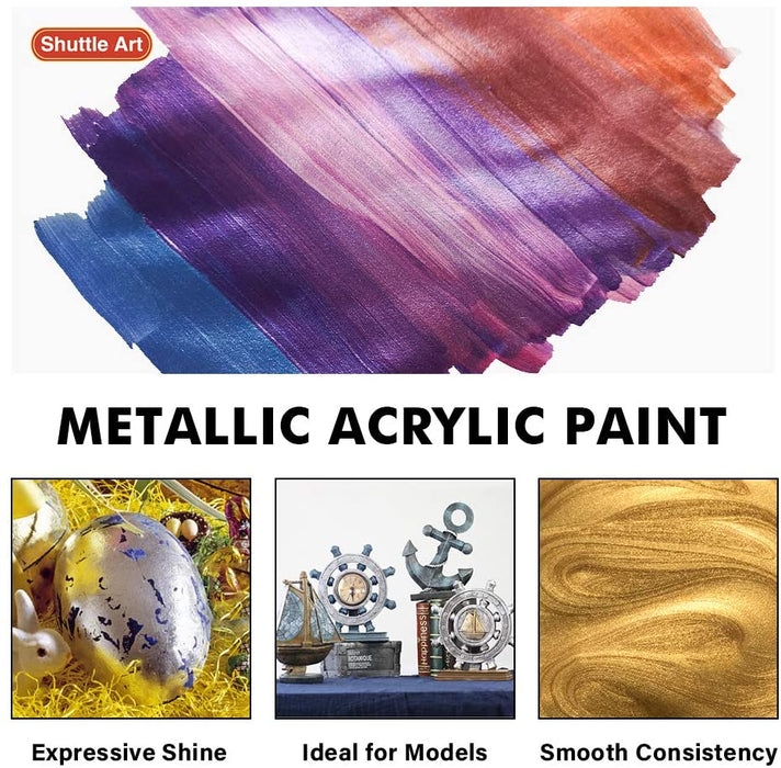 Expressive Metallic Acrylic Paint Set - 20 Colors, 60ml Bottles