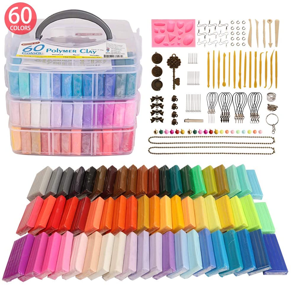 50 Colors Polymer Clay Starter Kit Oven Bake Modeling Clay w/ 19