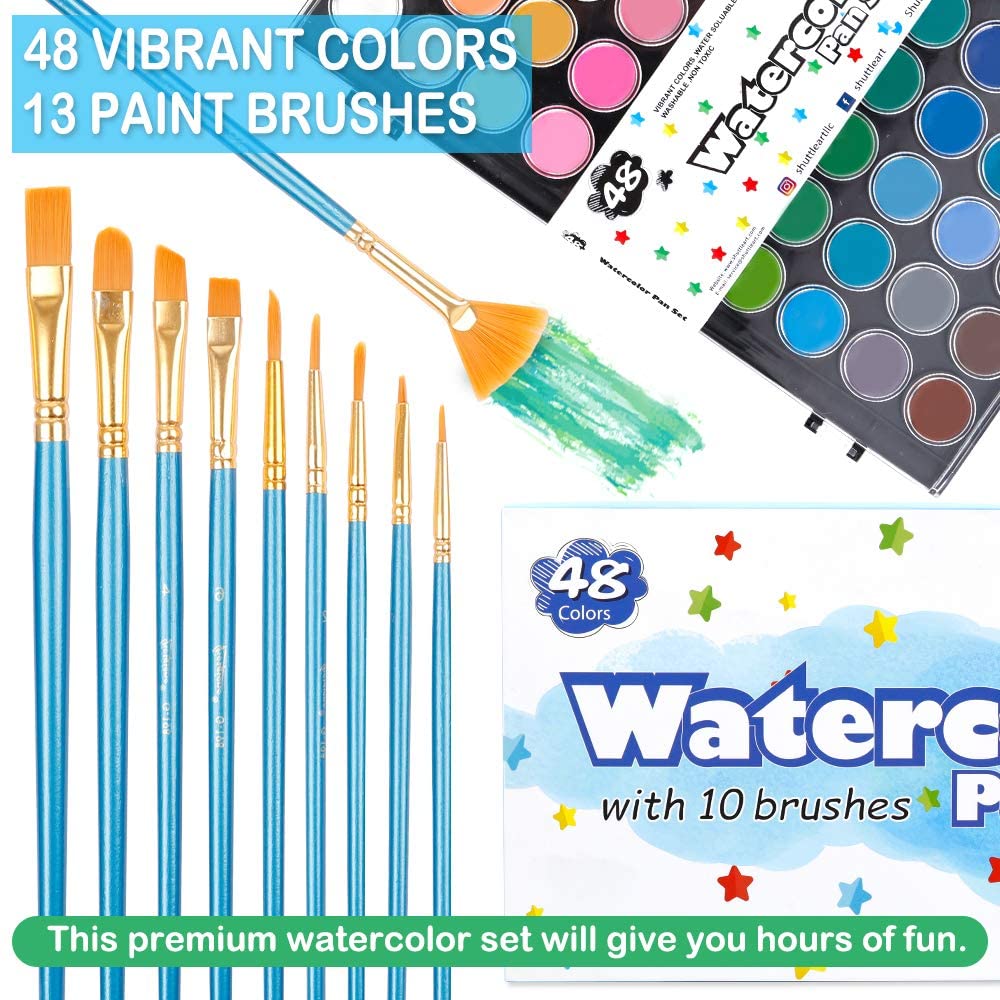 Watercolor Paint, 48 Colors Pan with 13 FREE paint brushes - Set of 61