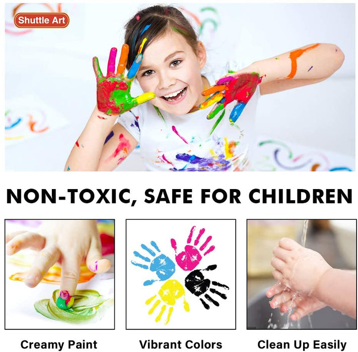 Shuttle Art Washable Finger Paint, 44 Pack Kids Paint Set with 36 Colors Toddler Paints(30ml, 1oz) for Toddlers, Paint Brushes, Finger Paint Paper Pad