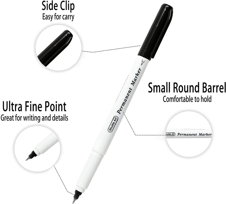 LAZGOL Ultra Fine Permanent Marker Bulk, 32 Pack Ultra Fine Point Black  Permanent Marker set, Felt Tip Pens Works on Plastic, Wood, Stone, Metal  and