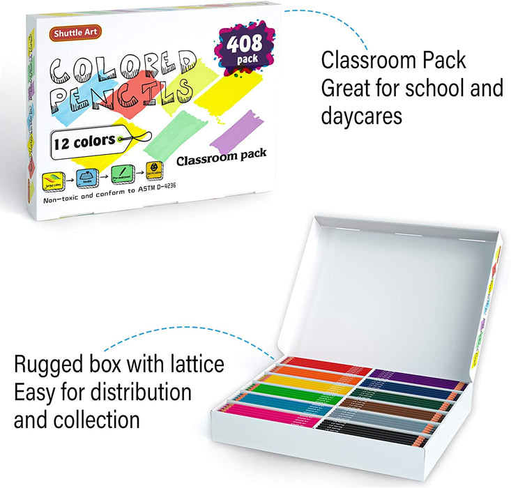 Colored Pencils Bulk,12 Colors - Set of 408 — Shuttle Art