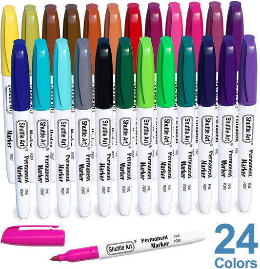 Colored Permanent Markers, Fine Point - Set of 24