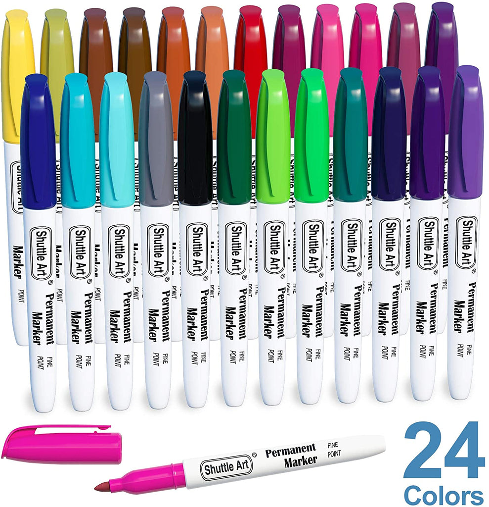 Shuttle Art 48 Colors Permanent Markers, Fine Point, Assorted Colors, Works  on Plastic,Wood,Stone,Metal and Glass for Doodling, Coloring, Marking