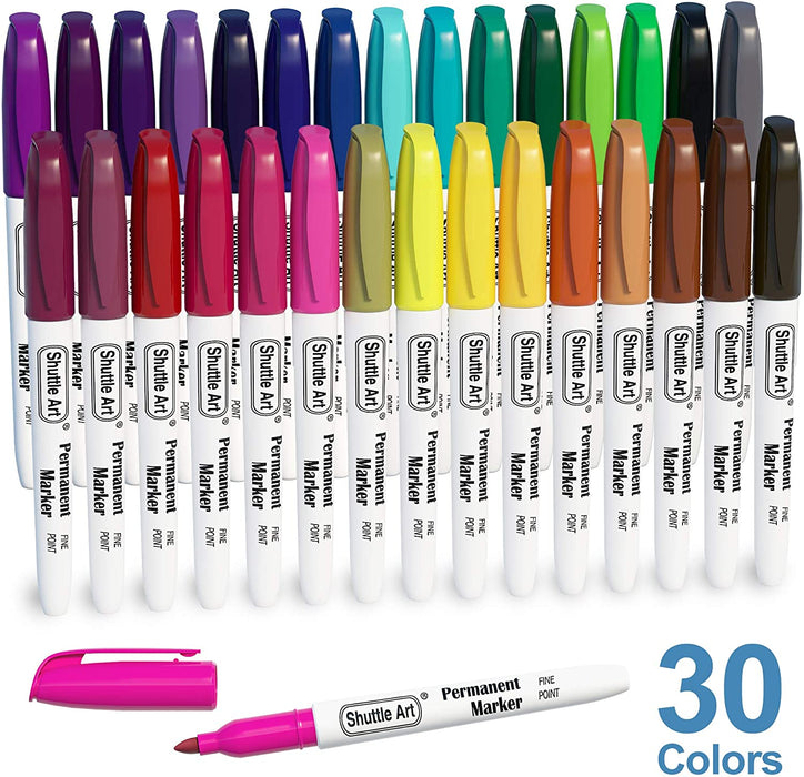 Shuttle Art 30 Colors Permanent Markers, Fine Point, Assorted 30