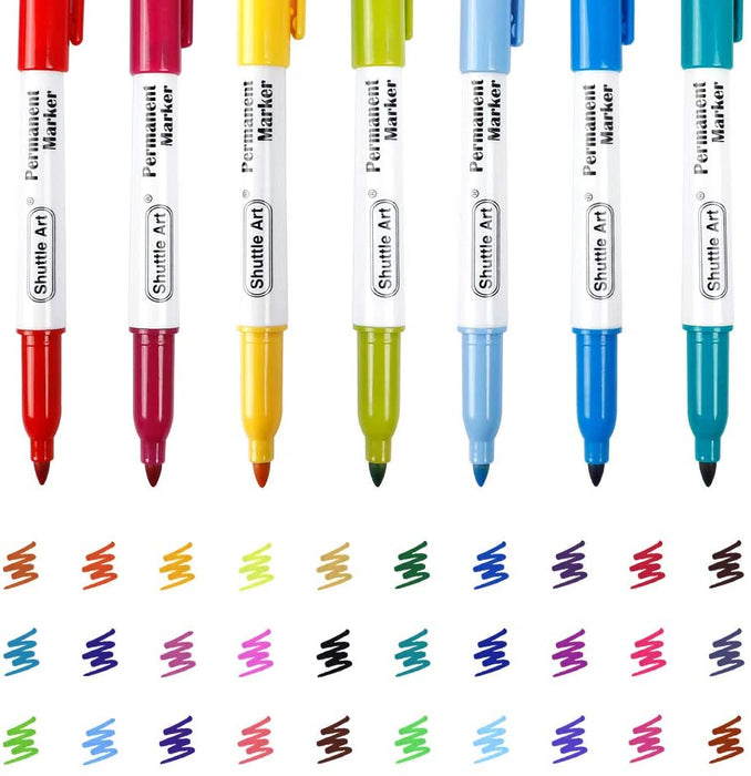 Shuttle Art 30 Colors Permanent Markers, Fine Point, Assorted Colors, Works  on Plastic,Wood,Stone,Metal and Glass for Kids Adult Coloring Doodling