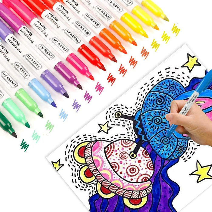 Shuttle Art 144 Pack Permanent Markers, Permanent Marker Assorted Colors, 12 Bright Colors Fine Point Permanent Markers for Kids and Adult Coloring