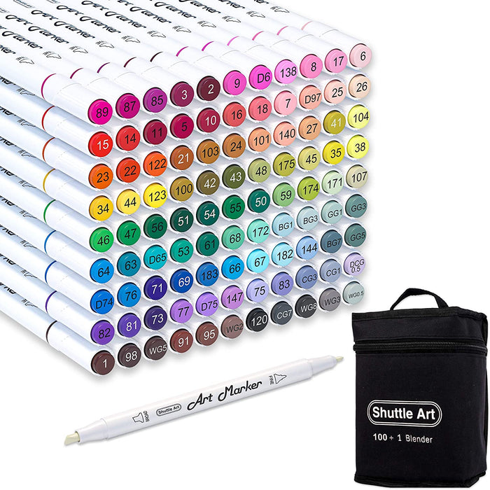 Shuttle Art 120 Colors Dual Tip Brush Art Marker Pens with 1 Coloring Book, Fineliner and Brush Dual Tip Markers Set Perfect for