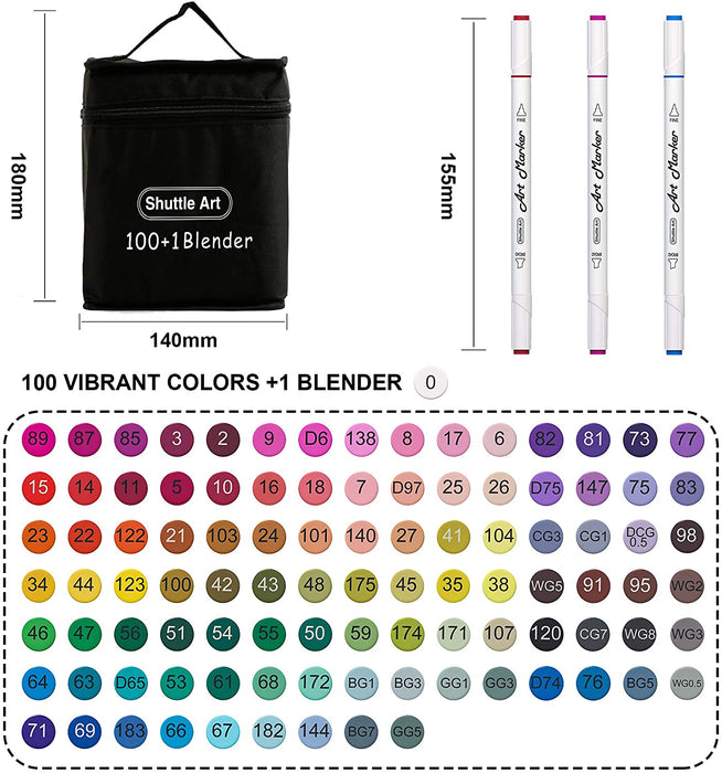 Shuttle Art 240 Colors Alcohol Markers, 239 Colors Dual Tip Art Marker Set  Plus Colorless Blender, Micro-tip Pens, White Highlighter Pens, Marker Bag