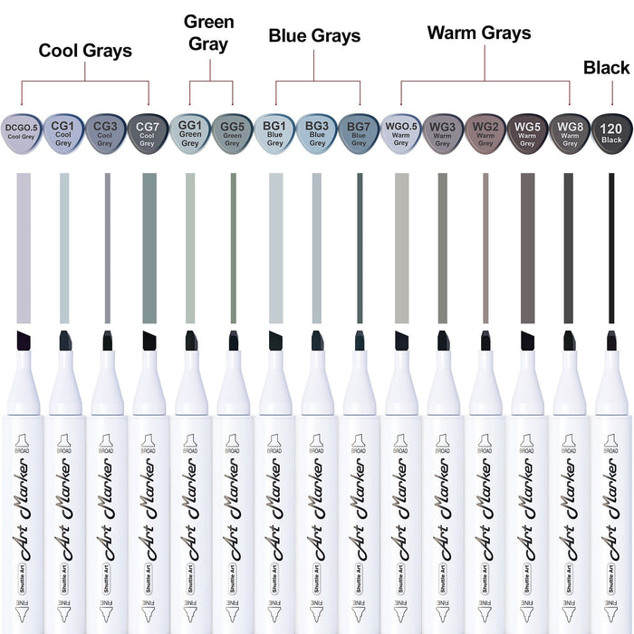 Grey Tones Dual Tip Art Marker - Set of 15 — Shuttle Art