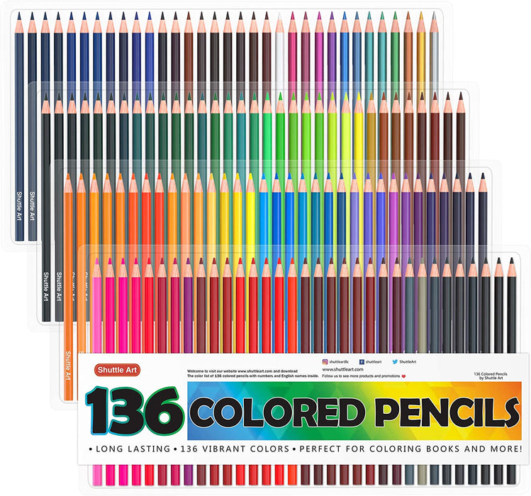 Shuttle Art 136 Colored Pencils , Soft Core Coloring Pencils Set, Carry  Case